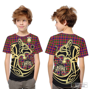 MacIntyre Modern Tartan Kid T-Shirt with Family Crest Celtic Wolf Style