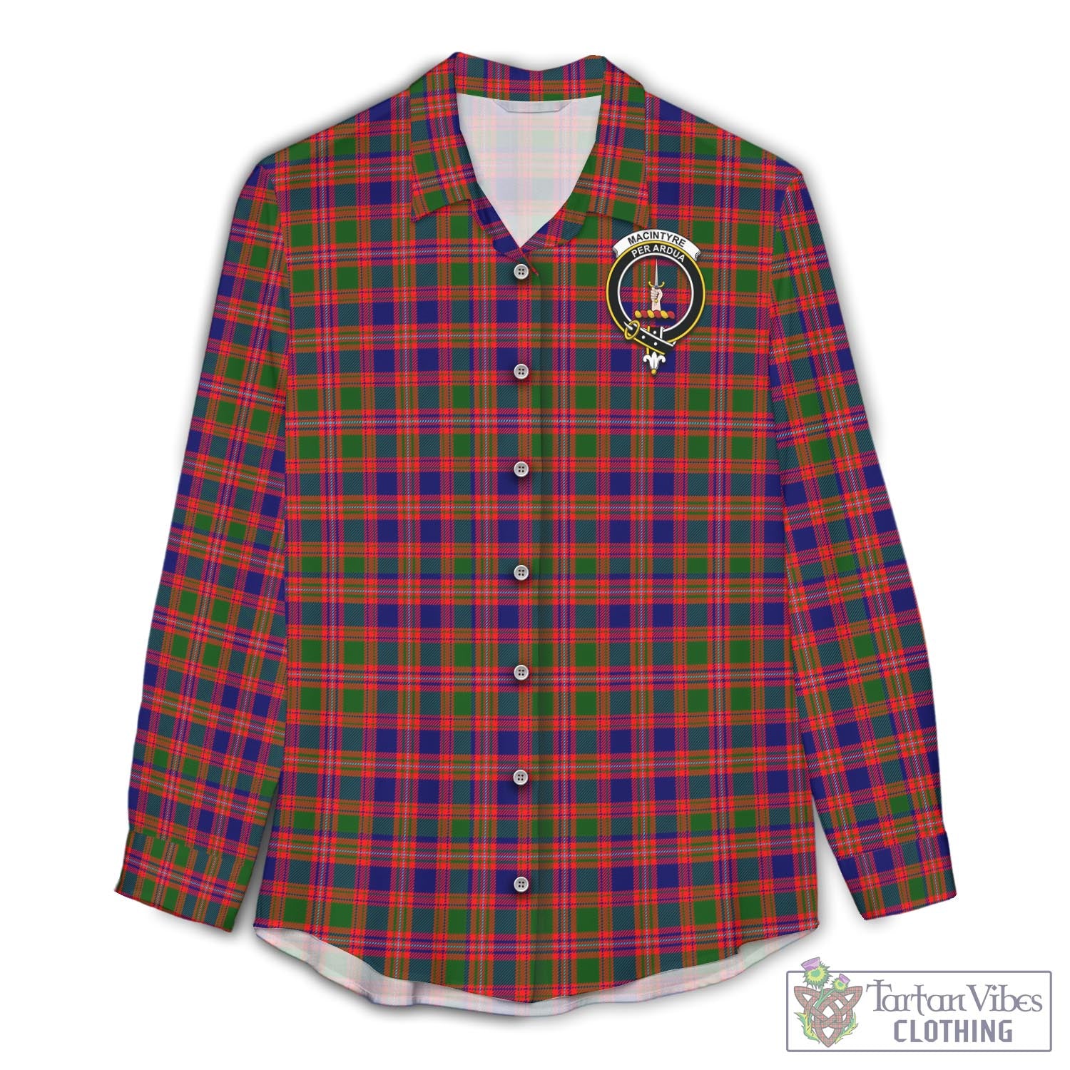 Tartan Vibes Clothing MacIntyre Modern Tartan Womens Casual Shirt with Family Crest