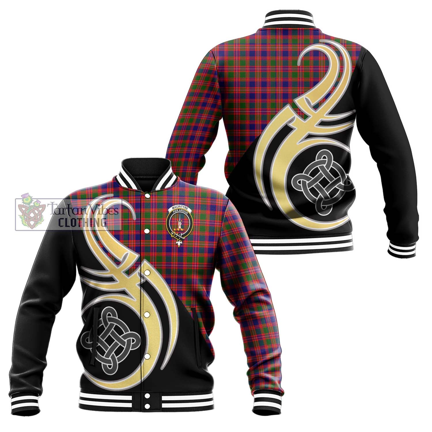 MacIntyre Modern Tartan Baseball Jacket with Family Crest and Celtic Symbol Style Unisex - Tartan Vibes Clothing