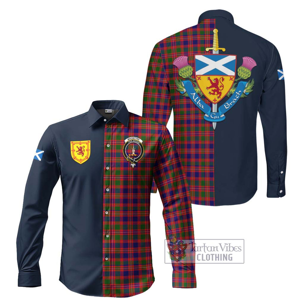 Tartan Vibes Clothing MacIntyre Modern Tartan Long Sleeve Button Shirt with Scottish Lion Royal Arm Half Style