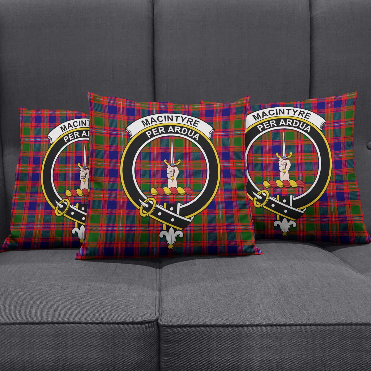 MacIntyre Modern Tartan Pillow Cover with Family Crest Square Pillow Cover - Tartanvibesclothing