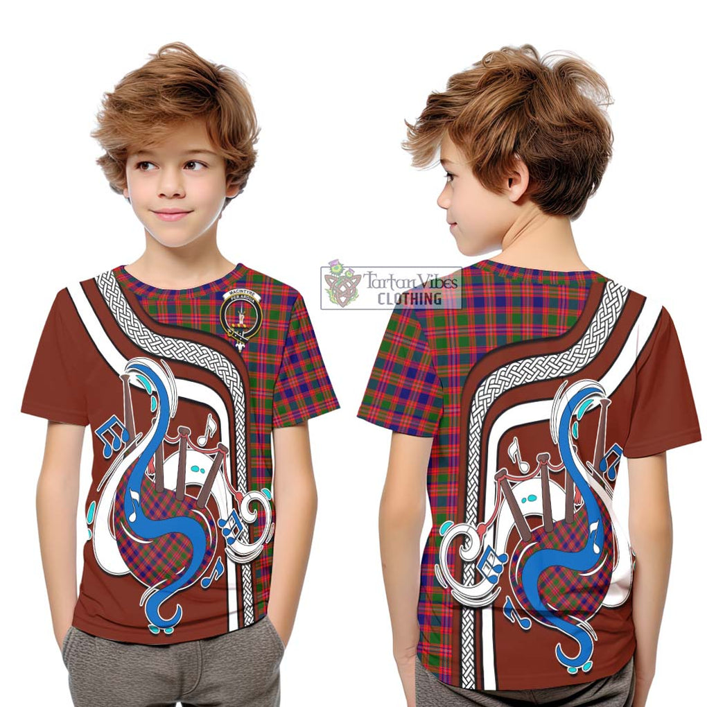 Tartan Vibes Clothing MacIntyre Modern Tartan Kid T-Shirt with Epic Bagpipe Style