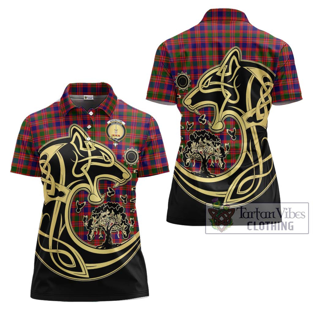 MacIntyre Modern Tartan Women's Polo Shirt with Family Crest Celtic Wolf Style Women - Tartanvibesclothing Shop