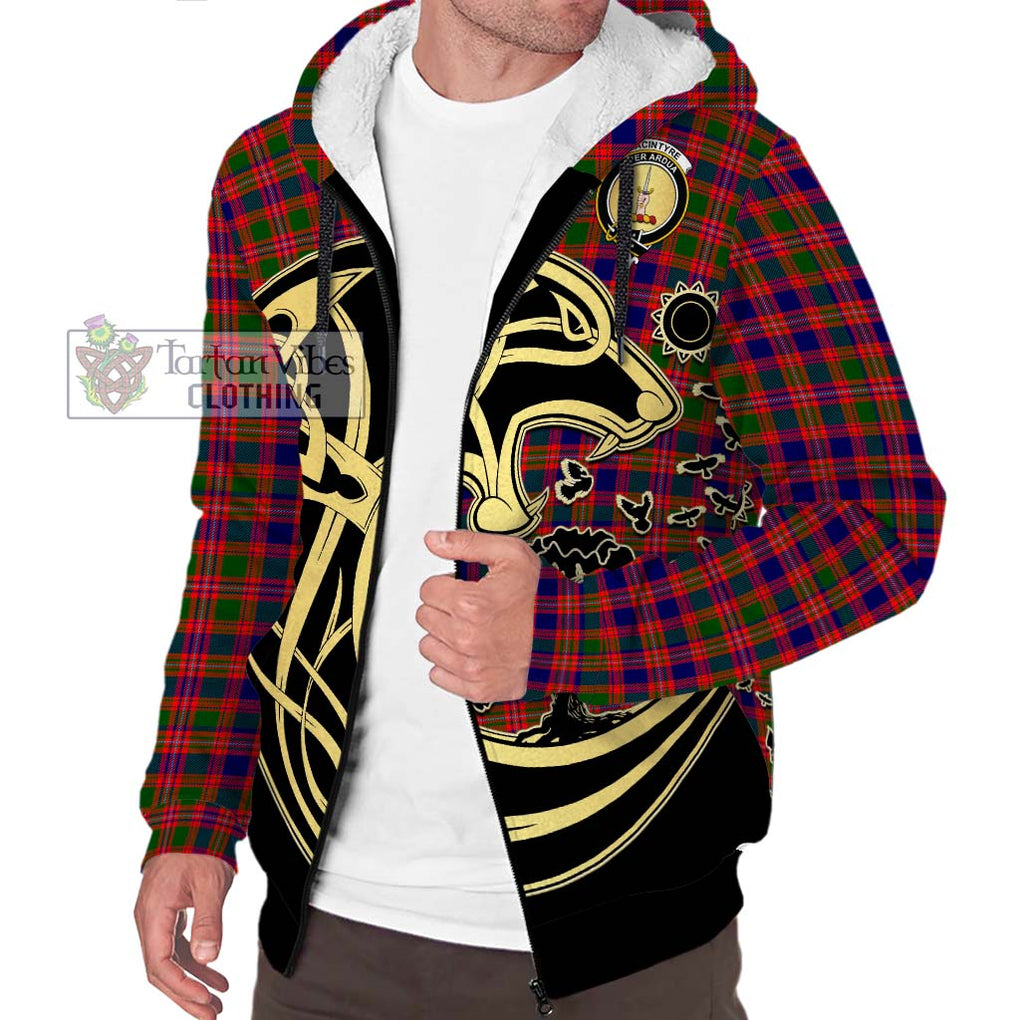 MacIntyre Modern Tartan Sherpa Hoodie with Family Crest Celtic Wolf Style Unisex S - Tartan Vibes Clothing