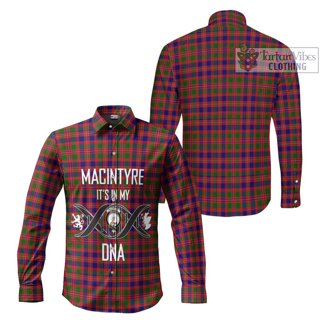 MacIntyre Modern Tartan Long Sleeve Button Shirt with Family Crest DNA In Me Style Men's Shirt - Tartanvibesclothing Shop