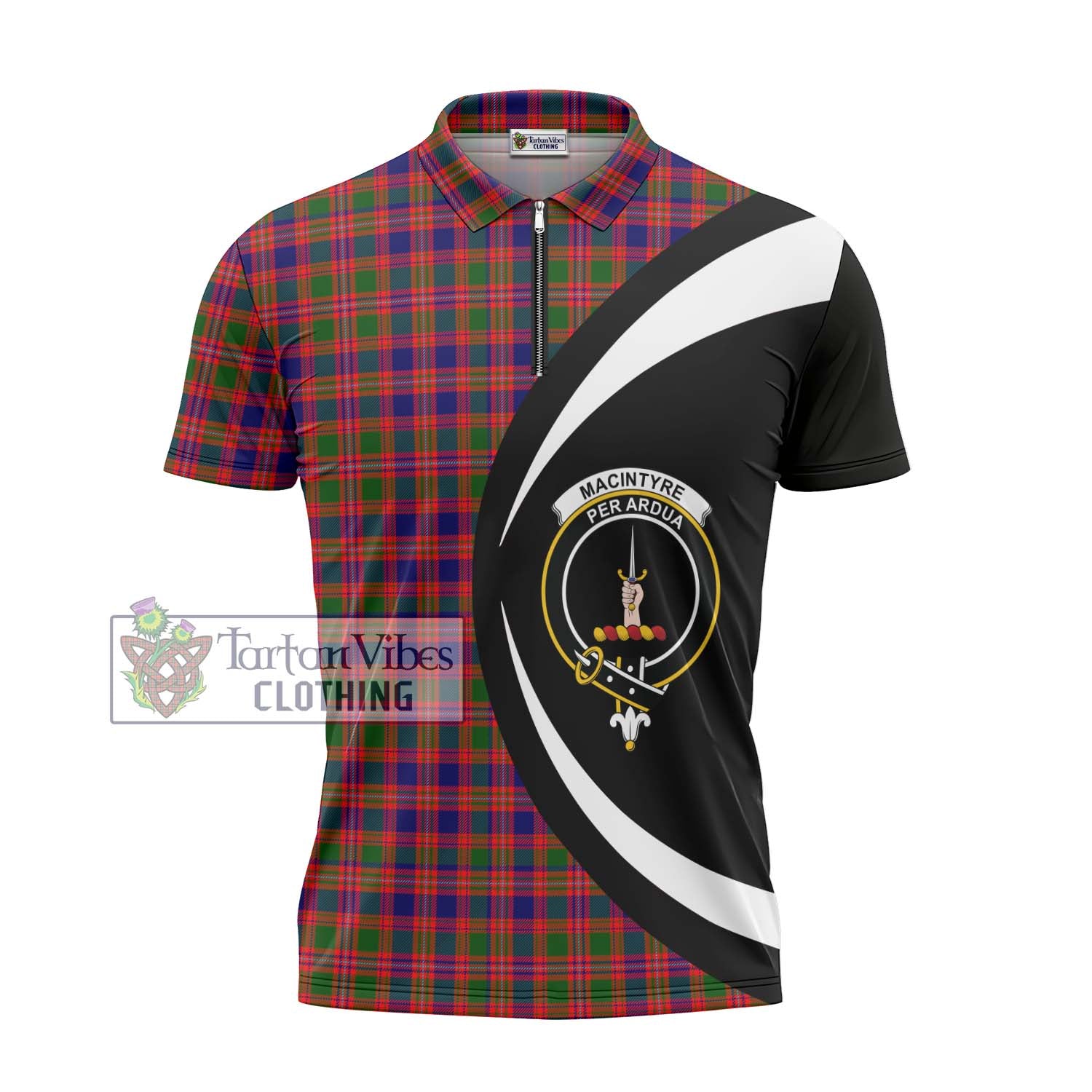 Tartan Vibes Clothing MacIntyre Modern Tartan Zipper Polo Shirt with Family Crest Circle Style