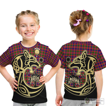 MacIntyre Modern Tartan Kid T-Shirt with Family Crest Celtic Wolf Style