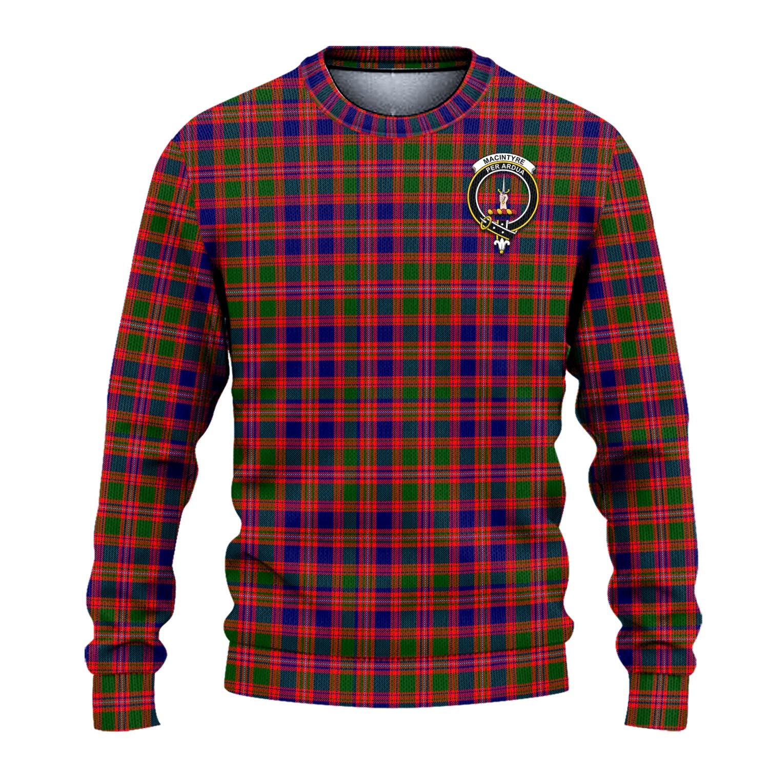 MacIntyre Modern Tartan Knitted Sweater with Family Crest - Tartanvibesclothing