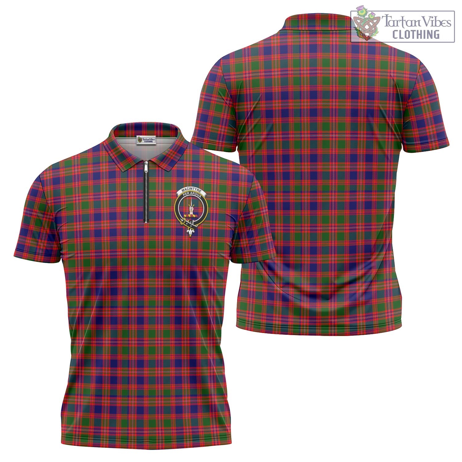 Tartan Vibes Clothing MacIntyre Modern Tartan Zipper Polo Shirt with Family Crest