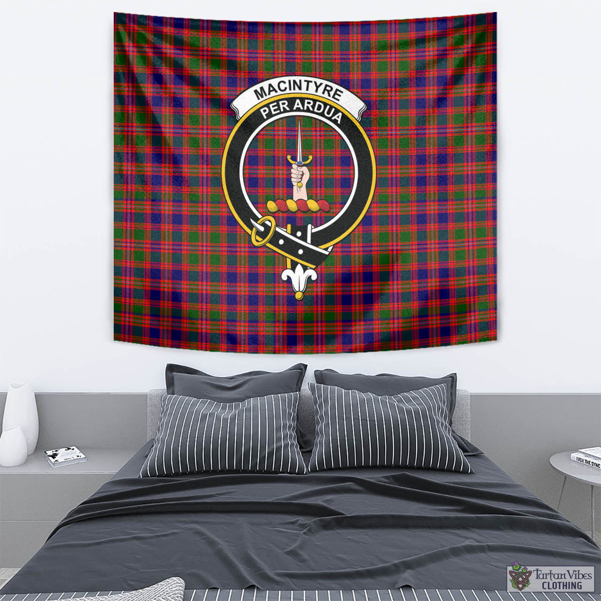 Tartan Vibes Clothing MacIntyre Modern Tartan Tapestry Wall Hanging and Home Decor for Room with Family Crest