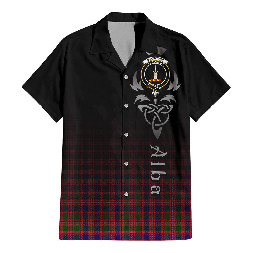 Tartan Vibes Clothing MacIntyre Modern Tartan Short Sleeve Button Up Featuring Alba Gu Brath Family Crest Celtic Inspired