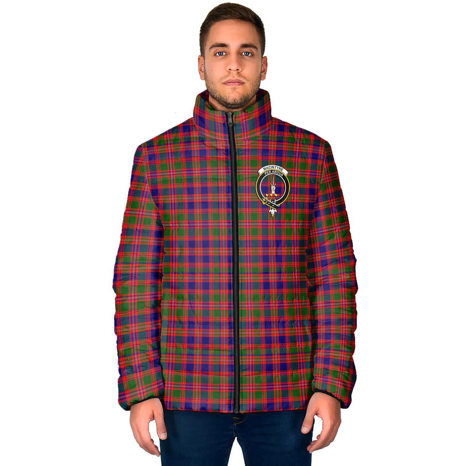 MacIntyre Modern Tartan Padded Jacket with Family Crest - Tartan Vibes Clothing