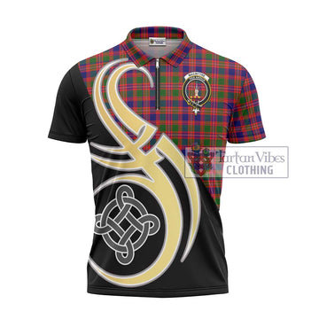 MacIntyre Modern Tartan Zipper Polo Shirt with Family Crest and Celtic Symbol Style