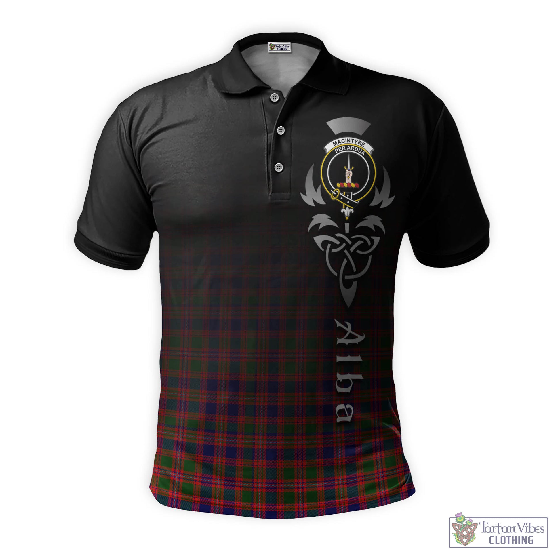 Tartan Vibes Clothing MacIntyre Modern Tartan Polo Shirt Featuring Alba Gu Brath Family Crest Celtic Inspired