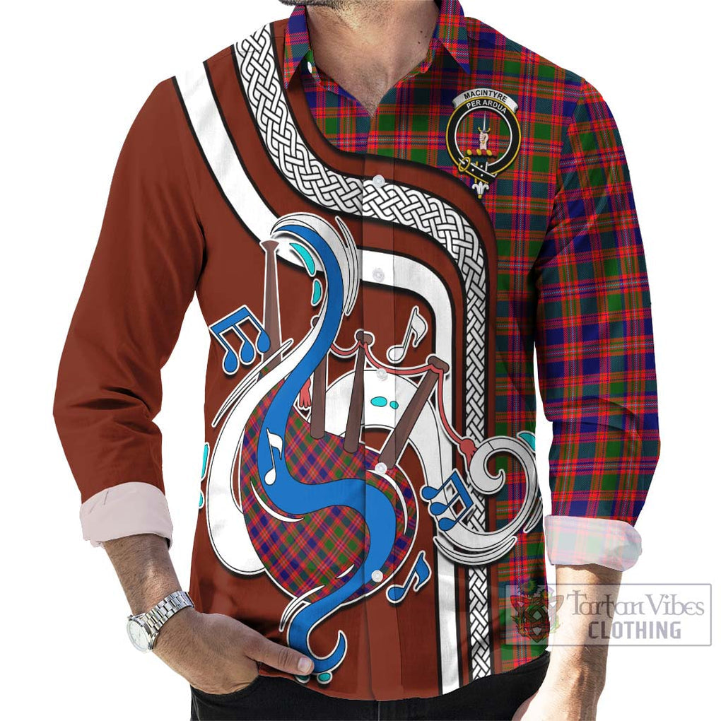 MacIntyre Modern Tartan Long Sleeve Button Shirt with Epic Bagpipe Style - Tartanvibesclothing Shop