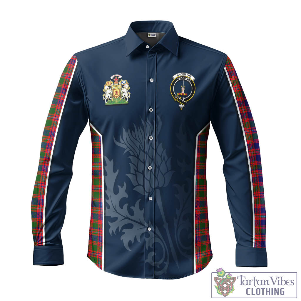 Tartan Vibes Clothing MacIntyre Modern Tartan Long Sleeve Button Up Shirt with Family Crest and Scottish Thistle Vibes Sport Style