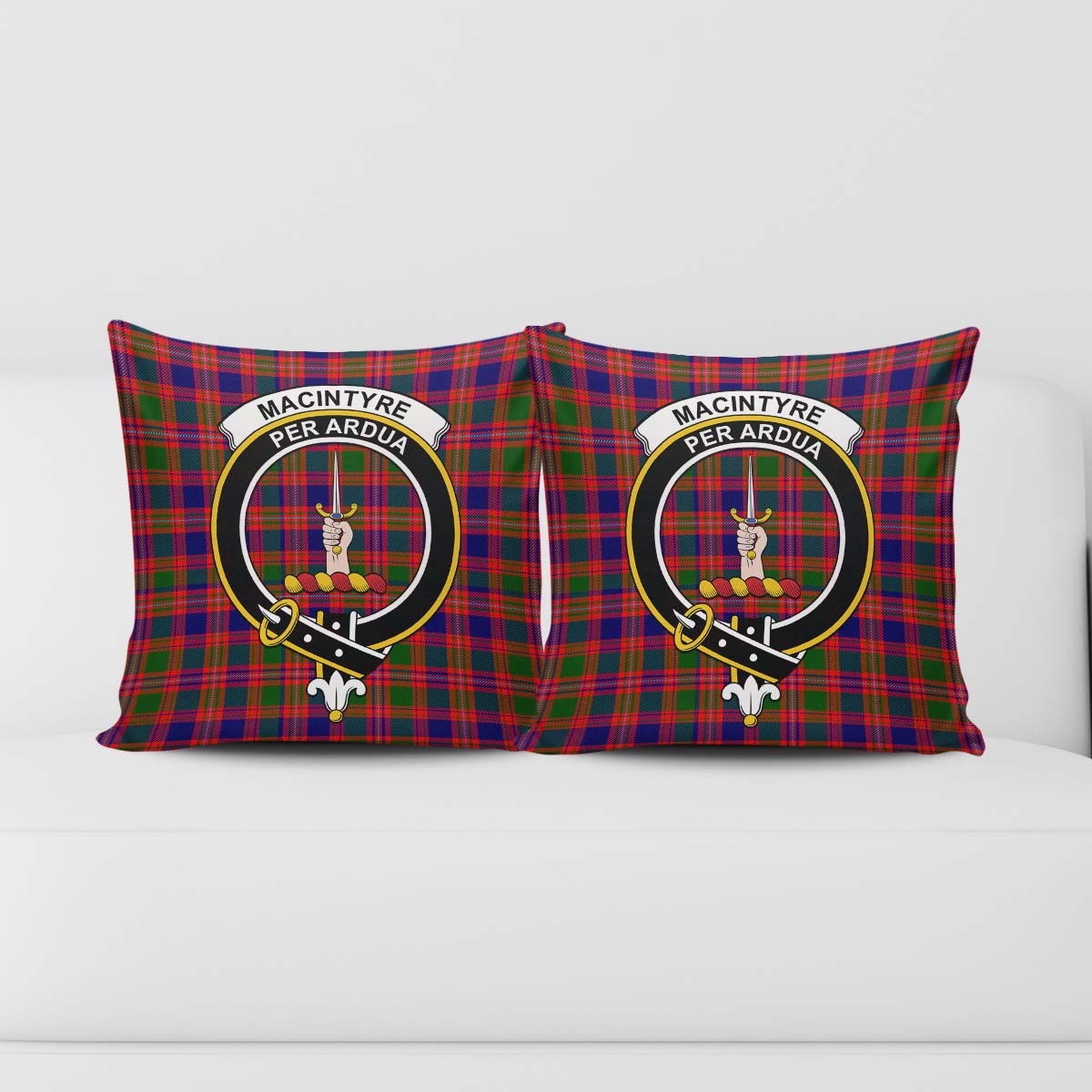 MacIntyre Modern Tartan Pillow Cover with Family Crest - Tartanvibesclothing