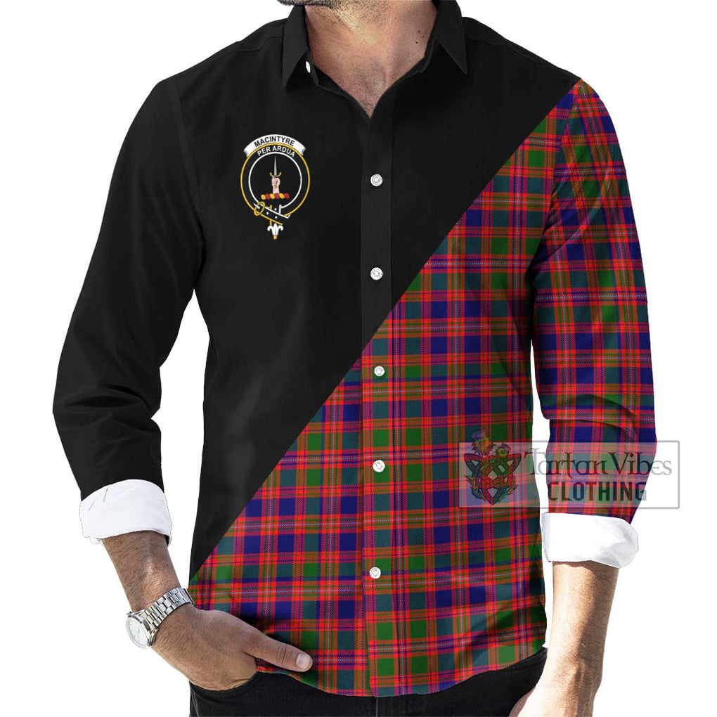 MacIntyre Modern Tartan Long Sleeve Button Shirt with Family Crest and Military Logo Style - Tartanvibesclothing Shop