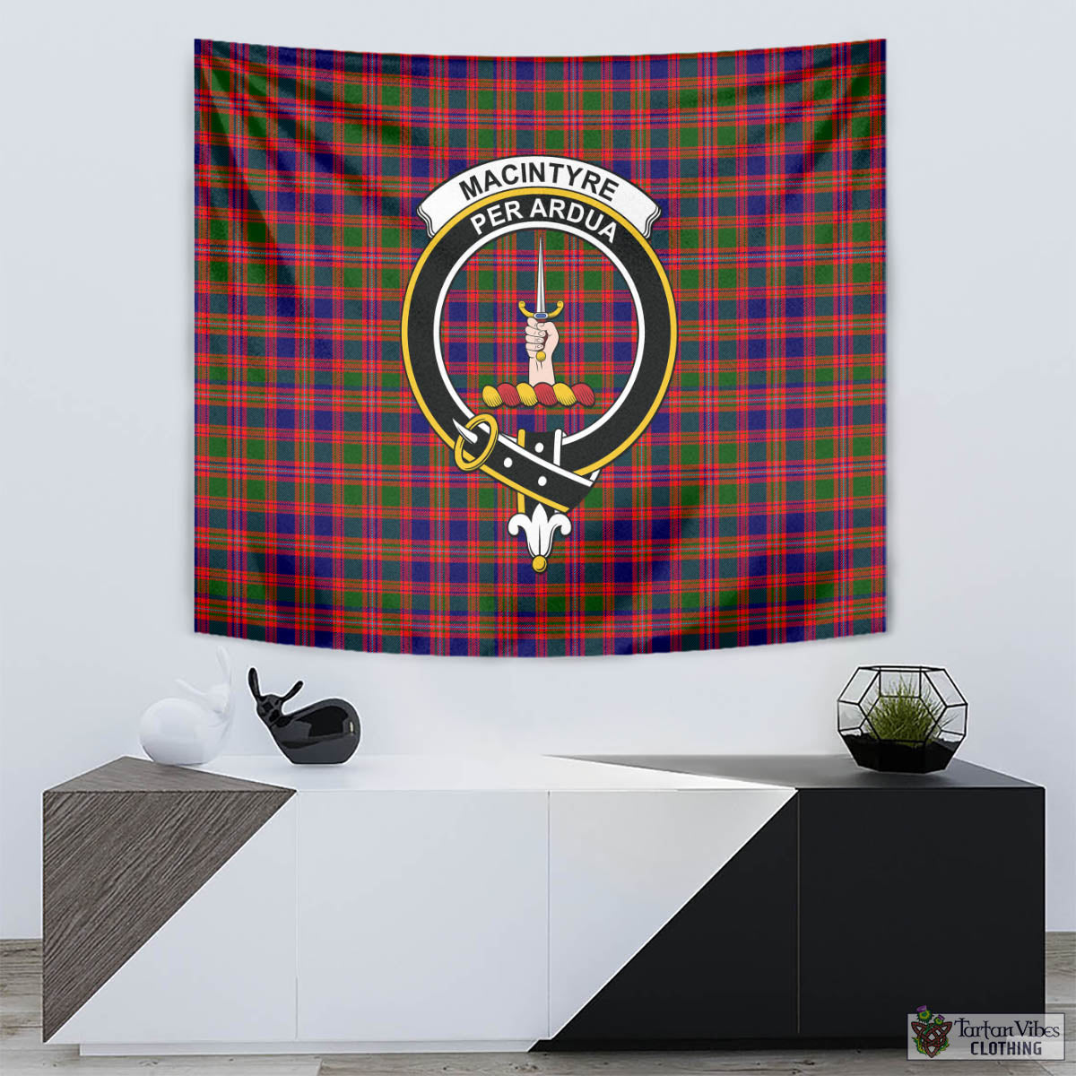 Tartan Vibes Clothing MacIntyre Modern Tartan Tapestry Wall Hanging and Home Decor for Room with Family Crest