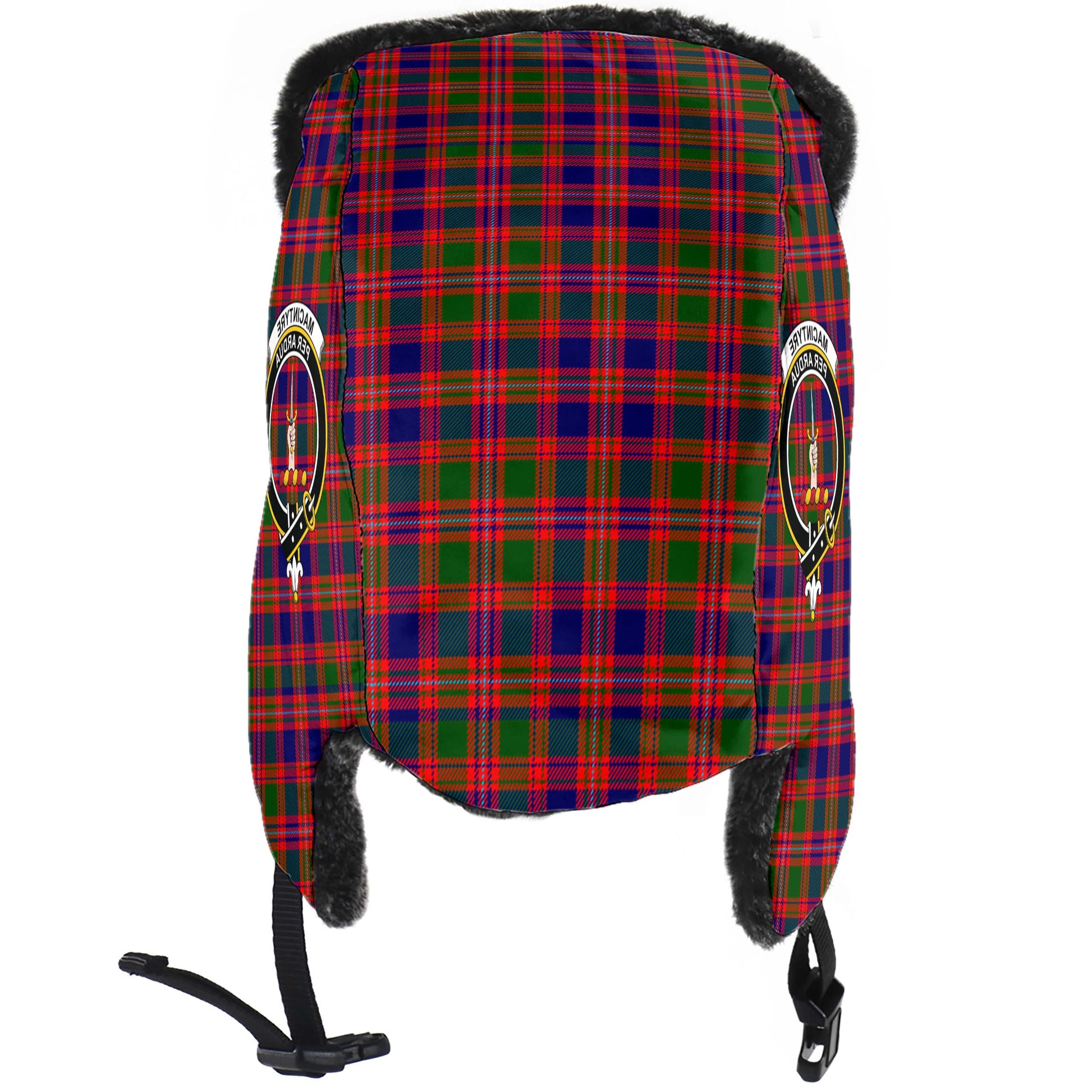 MacIntyre Modern Tartan Winter Trapper Hat with Family Crest - Tartanvibesclothing