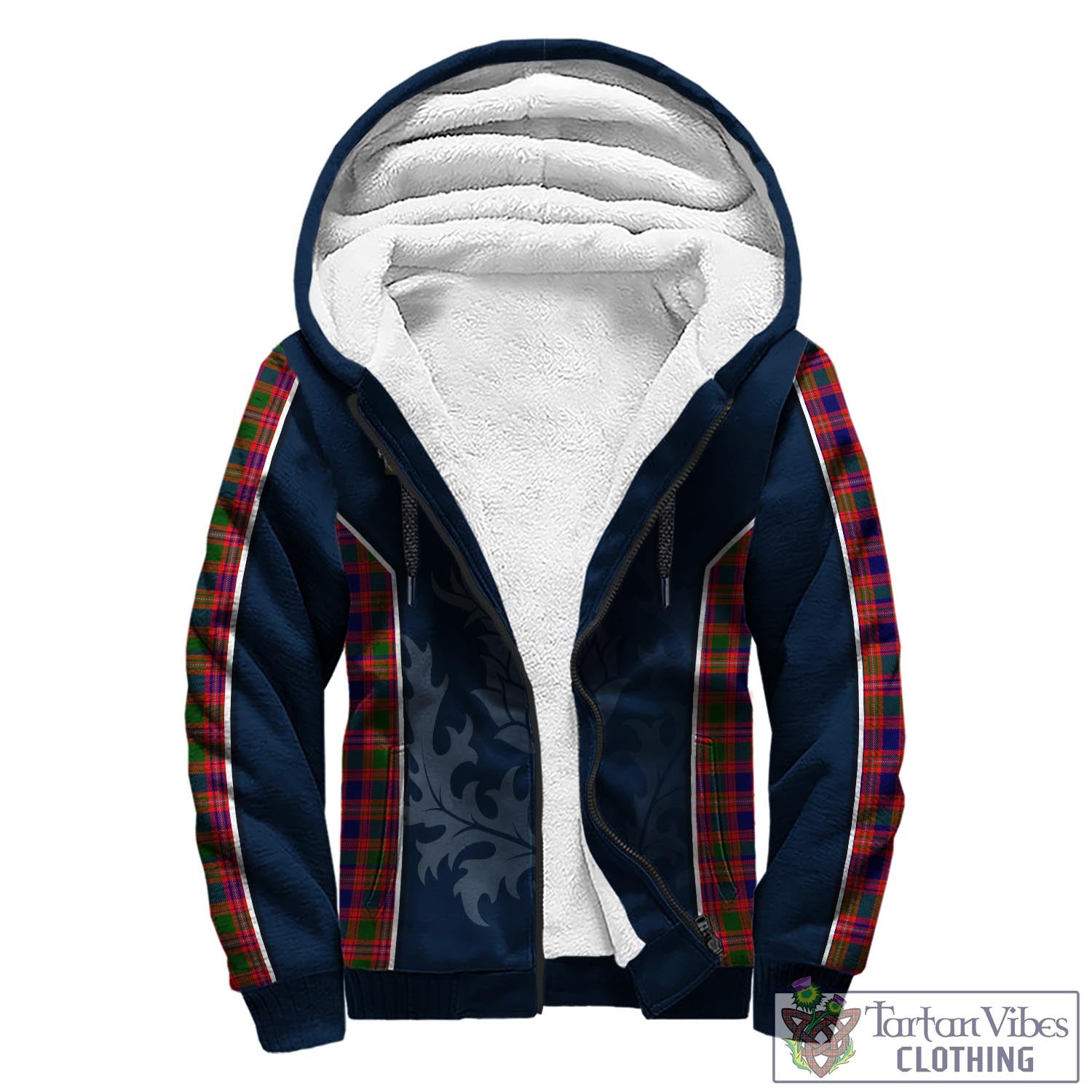 Tartan Vibes Clothing MacIntyre Modern Tartan Sherpa Hoodie with Family Crest and Scottish Thistle Vibes Sport Style