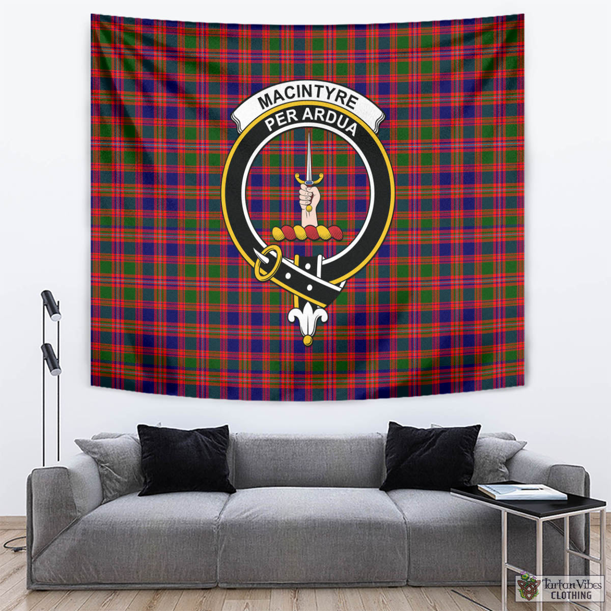 Tartan Vibes Clothing MacIntyre Modern Tartan Tapestry Wall Hanging and Home Decor for Room with Family Crest