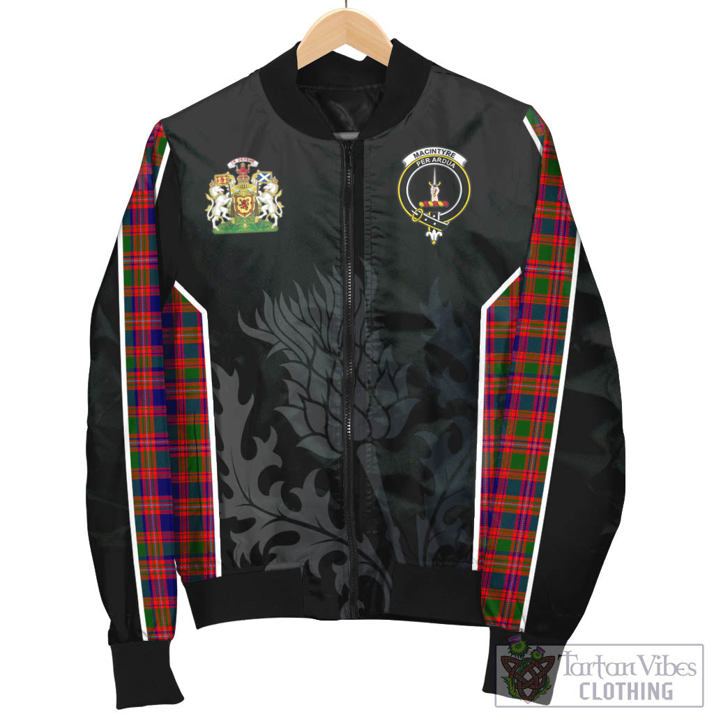 Tartan Vibes Clothing MacIntyre Modern Tartan Bomber Jacket with Family Crest and Scottish Thistle Vibes Sport Style