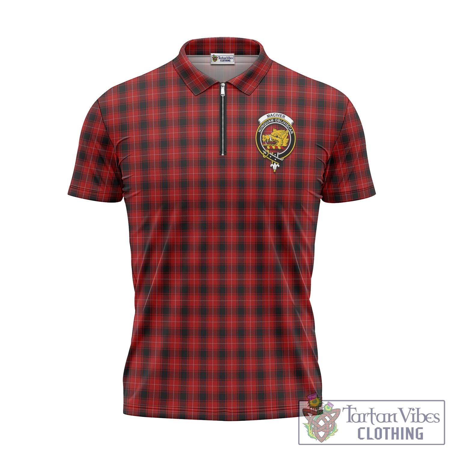 Tartan Vibes Clothing MacIver Tartan Zipper Polo Shirt with Family Crest