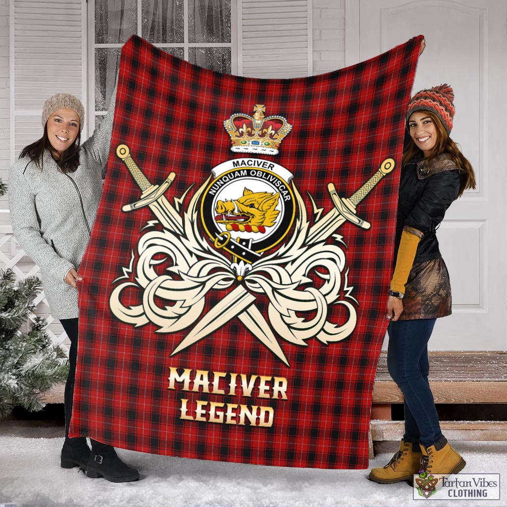 Tartan Vibes Clothing MacIver Tartan Blanket with Clan Crest and the Golden Sword of Courageous Legacy