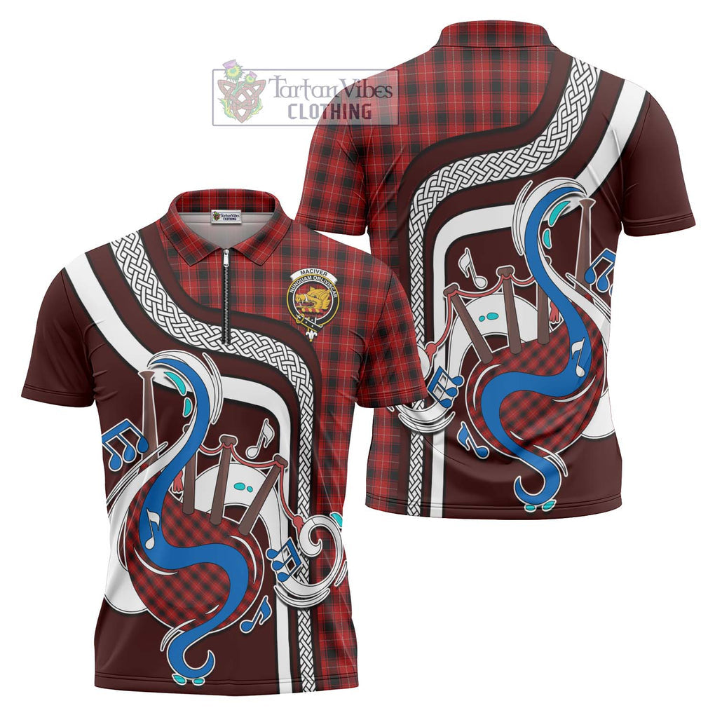 MacIver (McIver) Tartan Zipper Polo Shirt with Epic Bagpipe Style Unisex - Tartanvibesclothing Shop