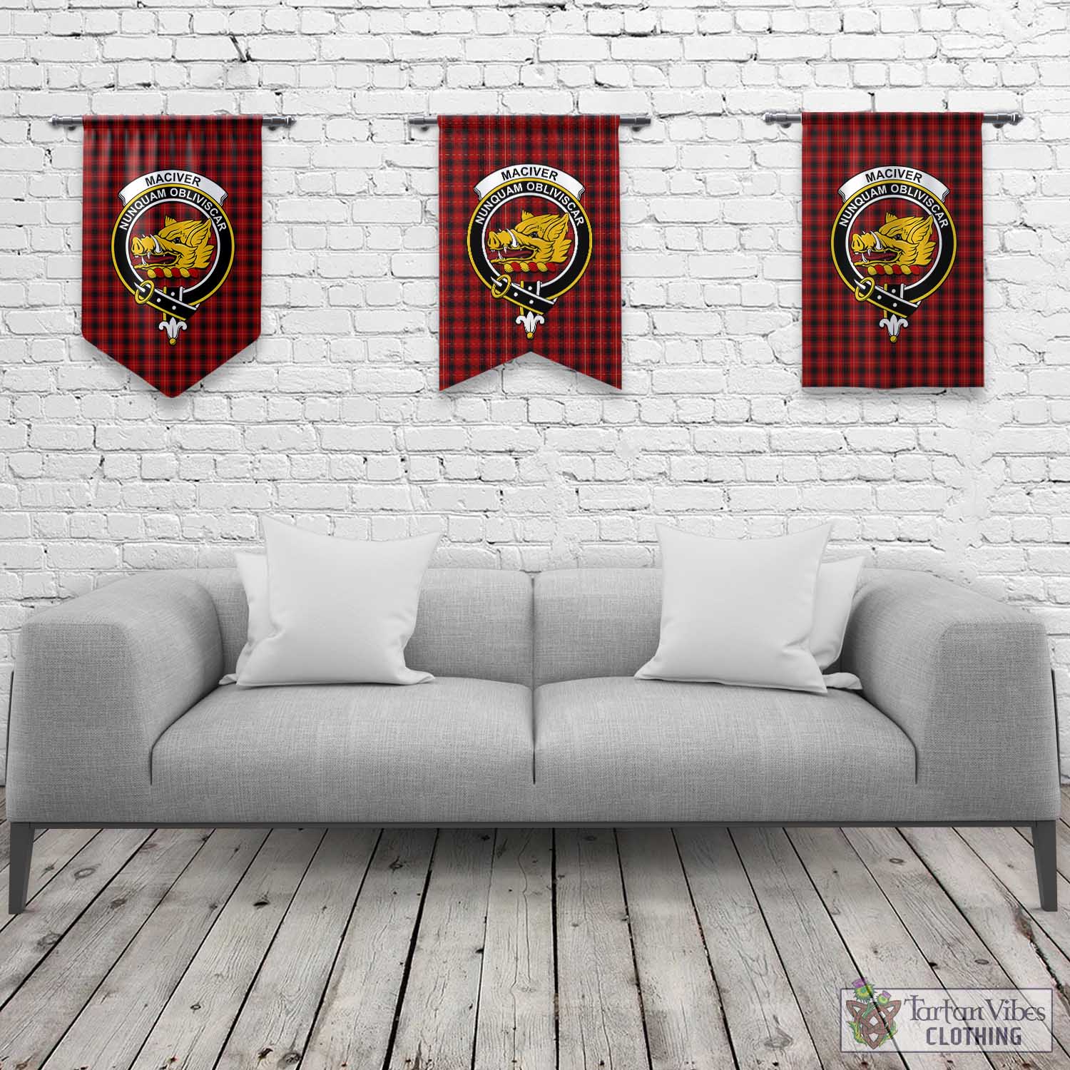 Tartan Vibes Clothing MacIver Tartan Gonfalon, Tartan Banner with Family Crest