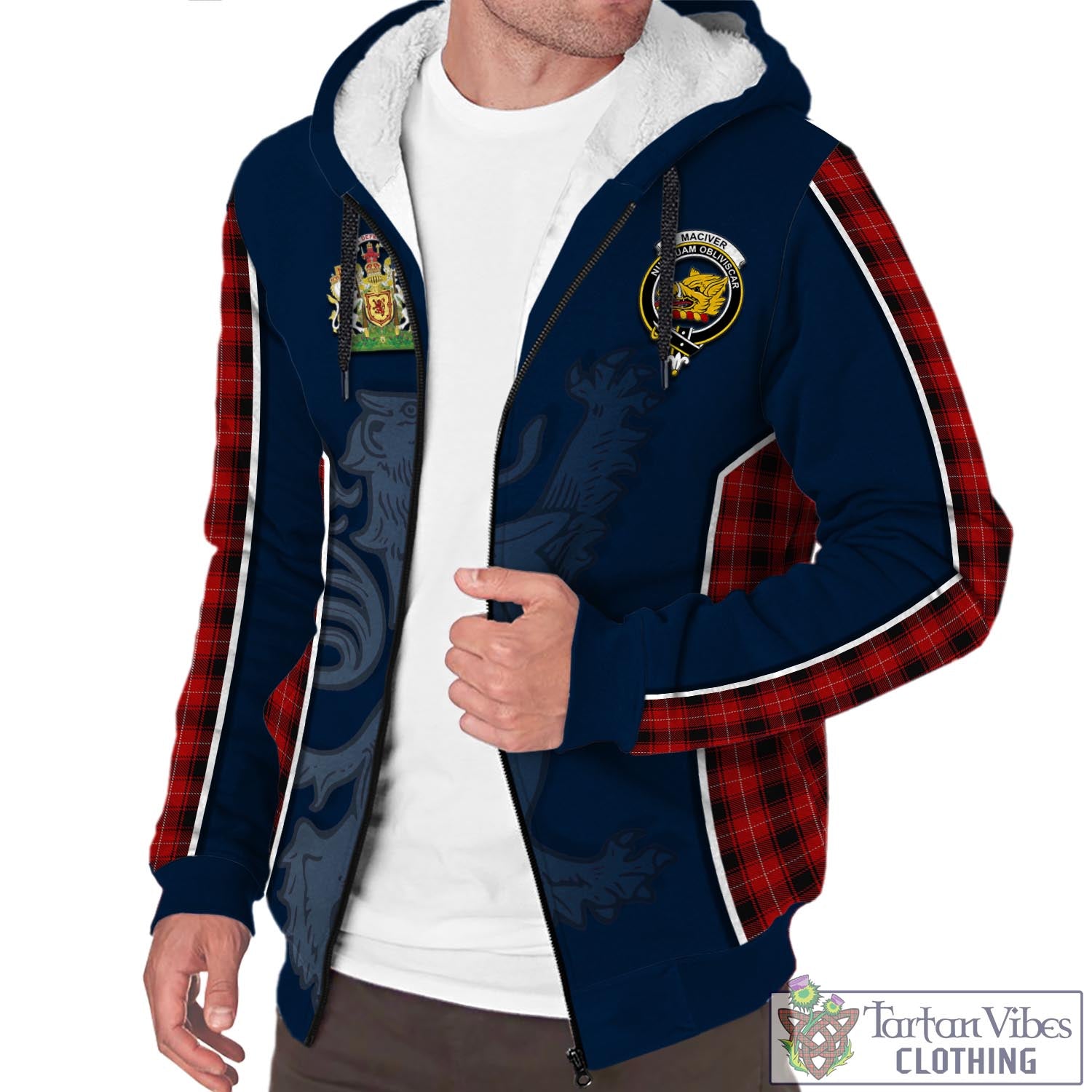 Tartan Vibes Clothing MacIver Tartan Sherpa Hoodie with Family Crest and Lion Rampant Vibes Sport Style