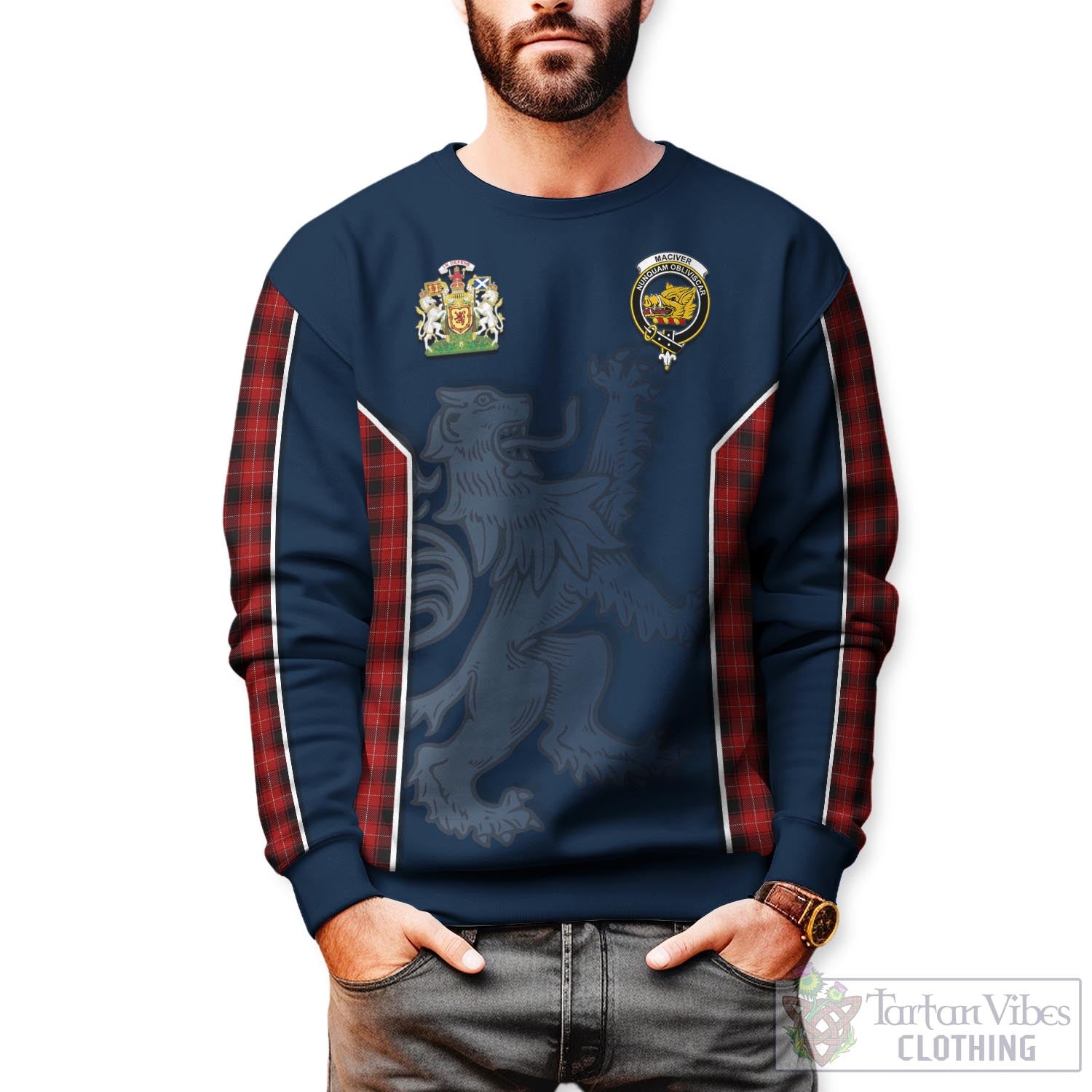 Tartan Vibes Clothing MacIver Tartan Sweater with Family Crest and Lion Rampant Vibes Sport Style