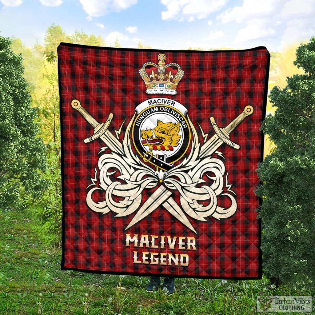 Tartan Vibes Clothing MacIver Tartan Quilt with Clan Crest and the Golden Sword of Courageous Legacy