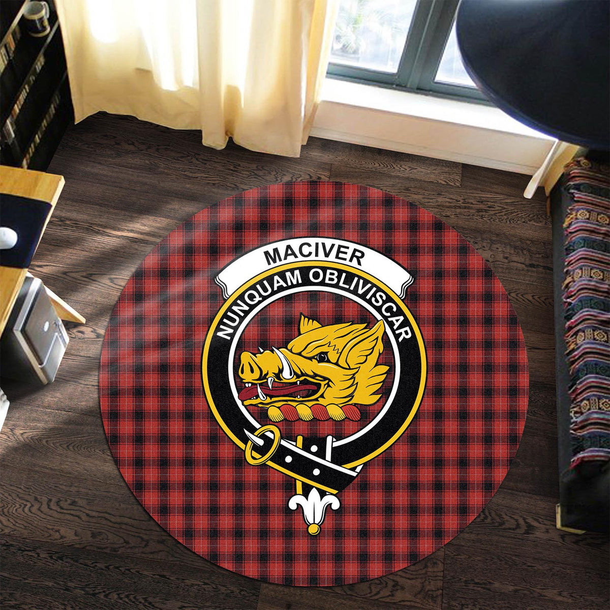 MacIver (McIver) Tartan Round Rug with Family Crest Premium Round Rug - Tartan Vibes Clothing