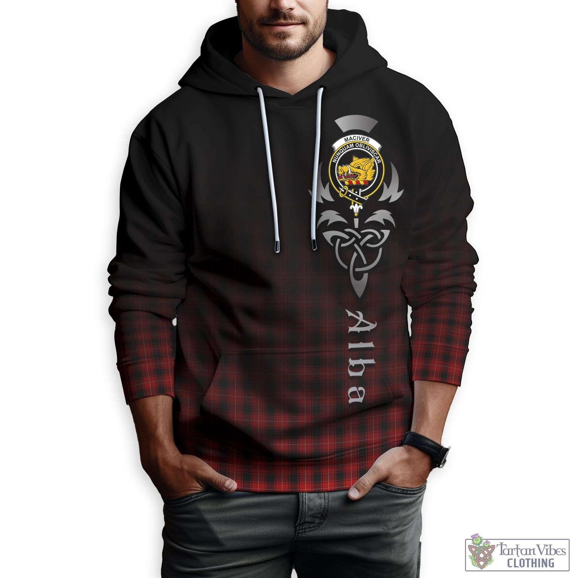 Tartan Vibes Clothing MacIver Tartan Hoodie Featuring Alba Gu Brath Family Crest Celtic Inspired