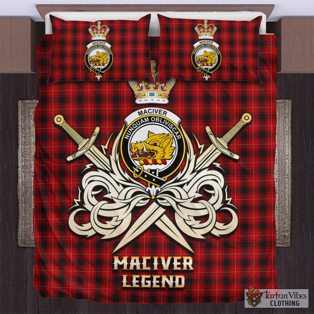 Tartan Vibes Clothing MacIver Tartan Bedding Set with Clan Crest and the Golden Sword of Courageous Legacy