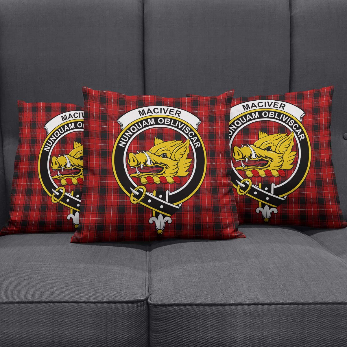 MacIver Tartan Pillow Cover with Family Crest Square Pillow Cover - Tartanvibesclothing