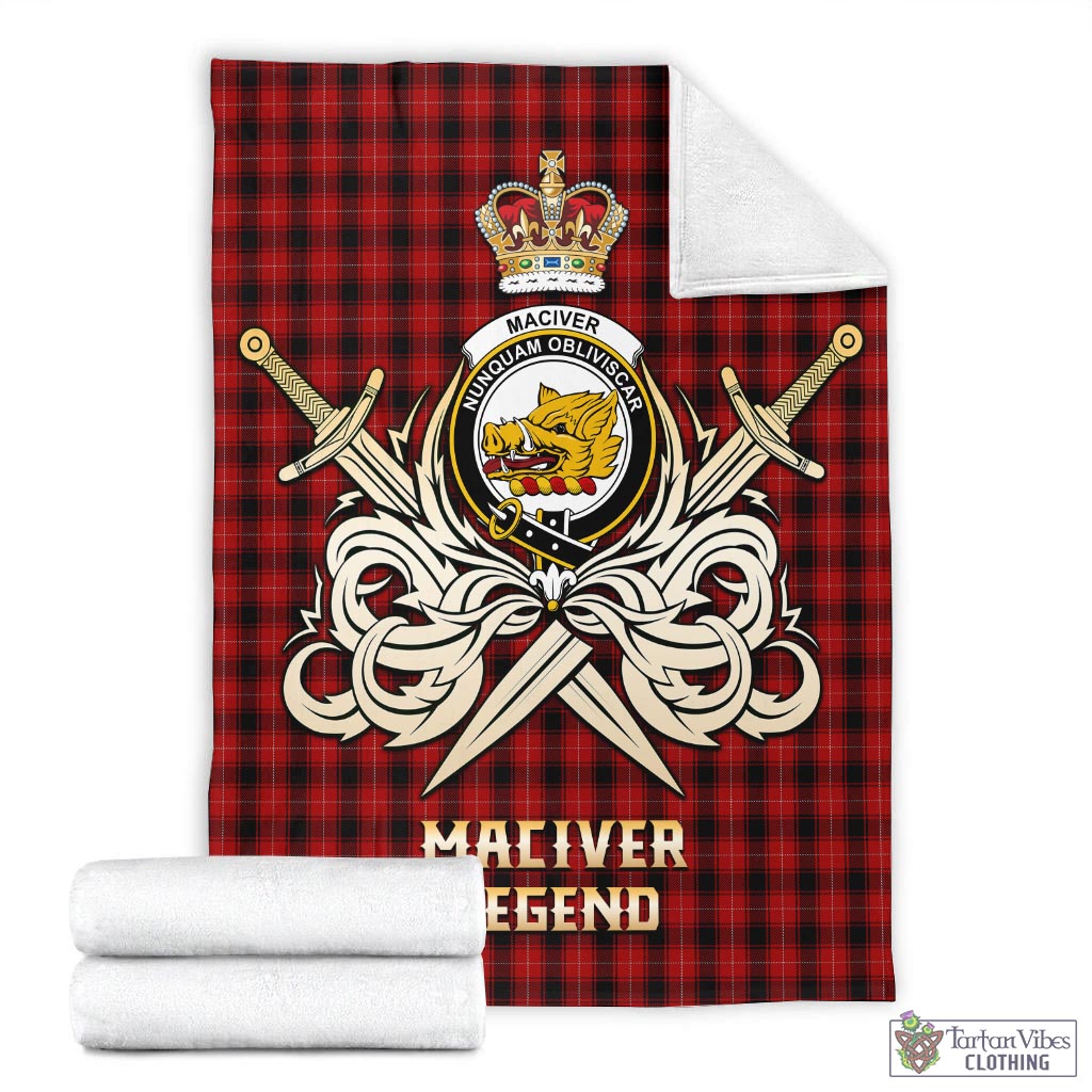 Tartan Vibes Clothing MacIver Tartan Blanket with Clan Crest and the Golden Sword of Courageous Legacy