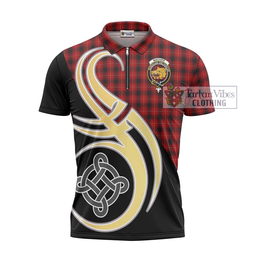 Tartan Vibes Clothing MacIver Tartan Zipper Polo Shirt with Family Crest and Celtic Symbol Style