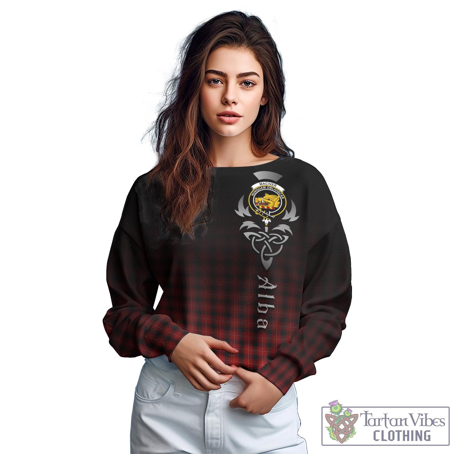 Tartan Vibes Clothing MacIver Tartan Sweatshirt Featuring Alba Gu Brath Family Crest Celtic Inspired