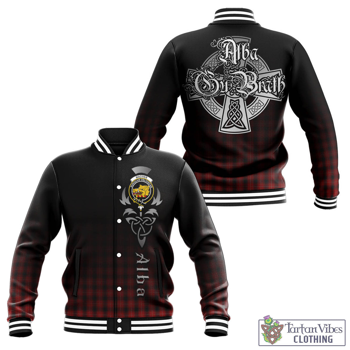 MacIver (McIver) Tartan Baseball Jacket Featuring Alba Gu Brath Family Crest Celtic Inspired - Tartan Vibes Clothing