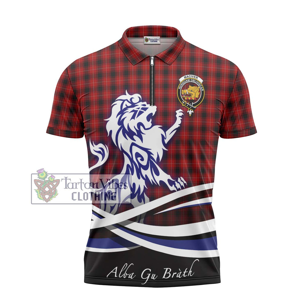 MacIver (McIver) Tartan Zipper Polo Shirt with Alba Gu Brath Regal Lion Emblem - Tartanvibesclothing Shop