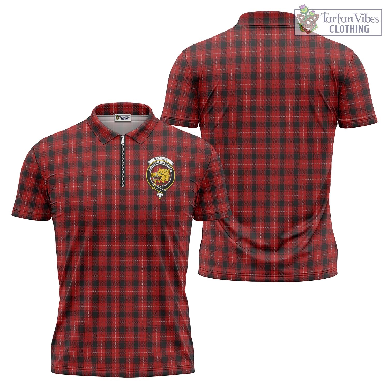 Tartan Vibes Clothing MacIver Tartan Zipper Polo Shirt with Family Crest