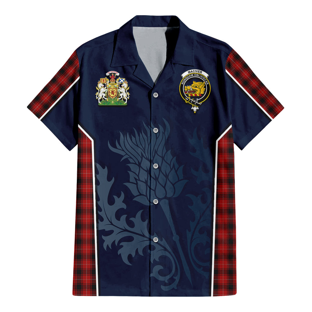 Tartan Vibes Clothing MacIver Tartan Short Sleeve Button Up Shirt with Family Crest and Scottish Thistle Vibes Sport Style