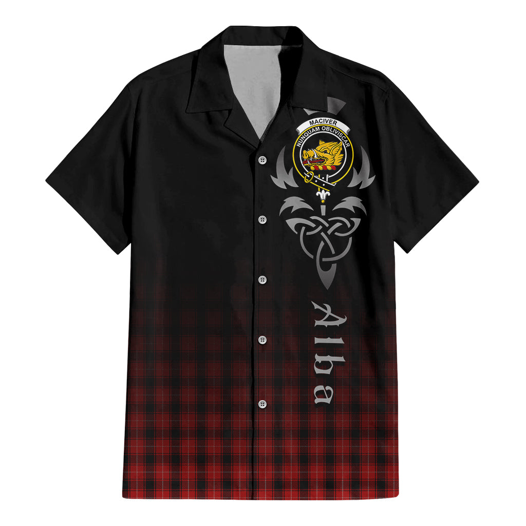 Tartan Vibes Clothing MacIver Tartan Short Sleeve Button Up Featuring Alba Gu Brath Family Crest Celtic Inspired