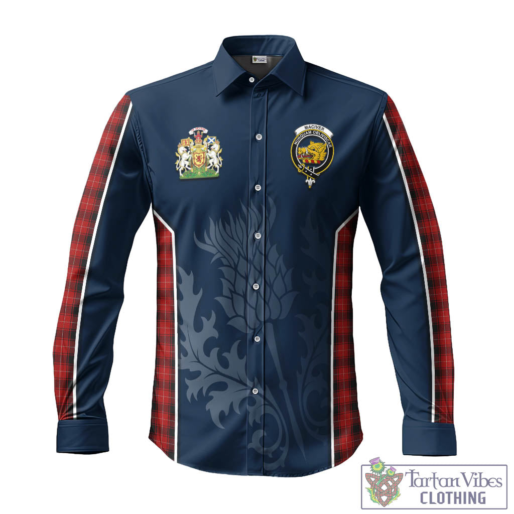 Tartan Vibes Clothing MacIver Tartan Long Sleeve Button Up Shirt with Family Crest and Scottish Thistle Vibes Sport Style