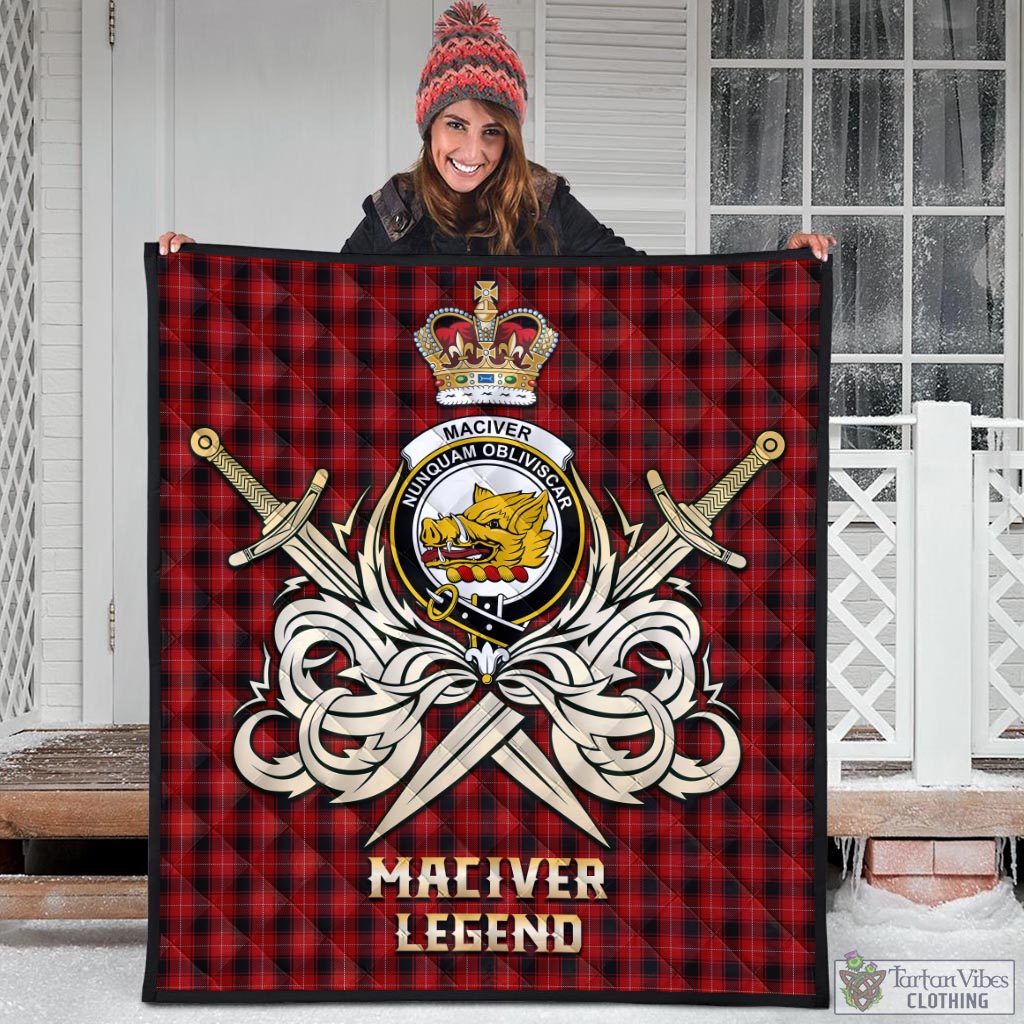 Tartan Vibes Clothing MacIver Tartan Quilt with Clan Crest and the Golden Sword of Courageous Legacy