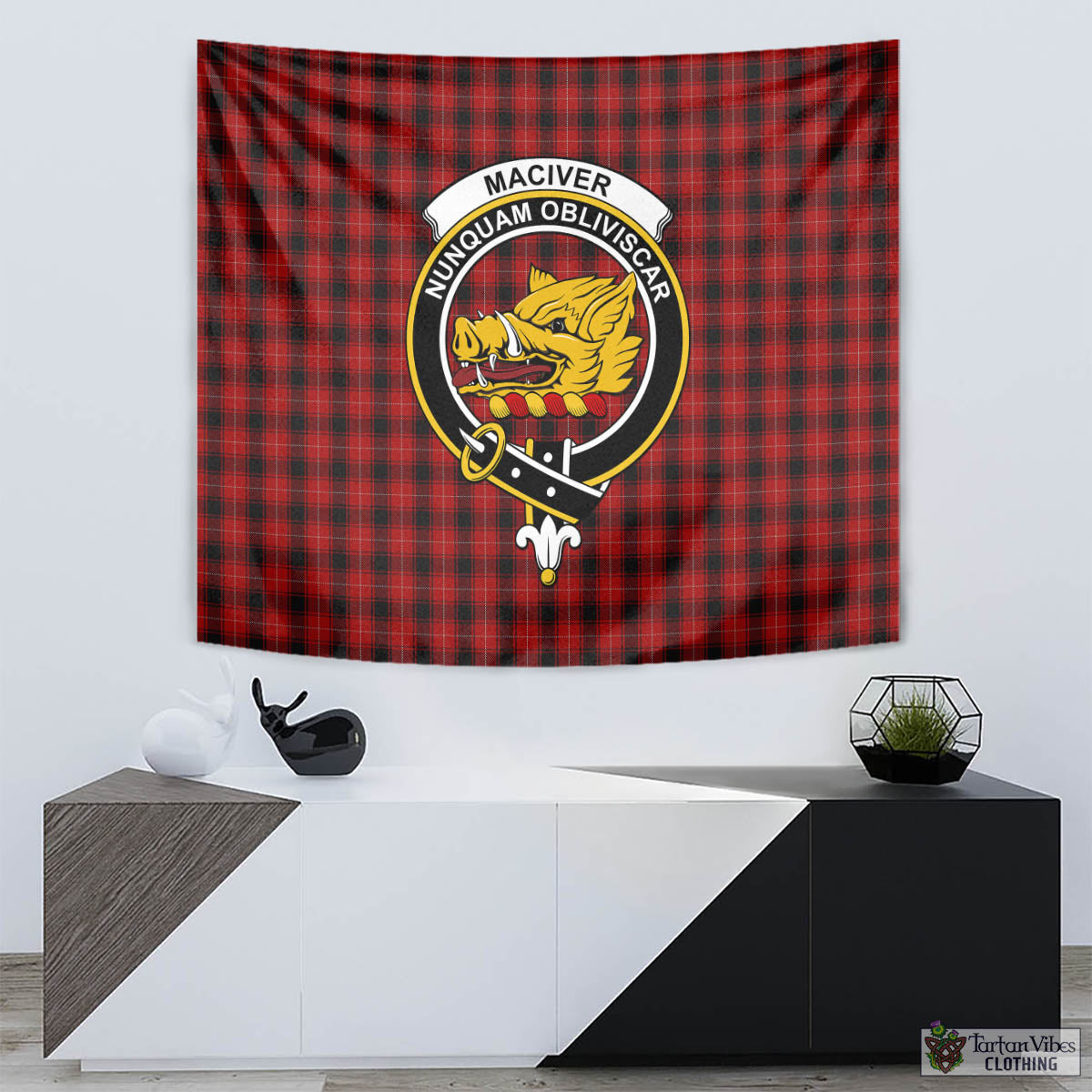 Tartan Vibes Clothing MacIver Tartan Tapestry Wall Hanging and Home Decor for Room with Family Crest