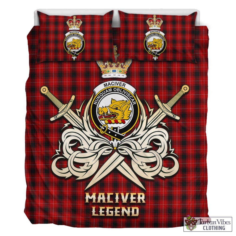 Tartan Vibes Clothing MacIver Tartan Bedding Set with Clan Crest and the Golden Sword of Courageous Legacy